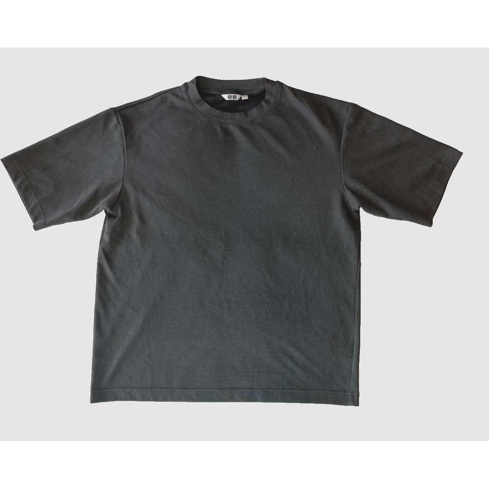 Uniqlo AIRism Cotton Mens T-Shirt M Grey Crew Neck Short Sleeve Relaxed Tee